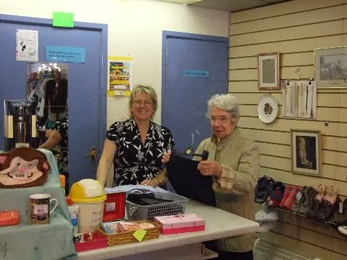 Staff volunteer and customer