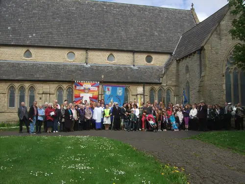 A photograph of St. Paul's and St. Thomas' outside St. Thomas' church on the Whit Walks 2013